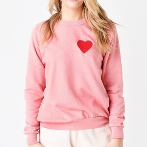 Aviator Nation Women's Heart Embroidery Relaxed Crew Sweatshirt in Pink Size XL